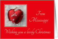 Mississippi - Lovely Christmas, heart shaped ornaments card