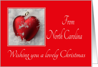 North Carolina - Lovely Christmas, heart shaped ornaments card