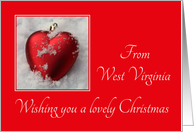 West Virginia - Lovely Christmas, heart shaped ornaments card