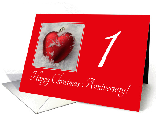 1st Christmas Wedding Anniversary, heart shaped ornaments card