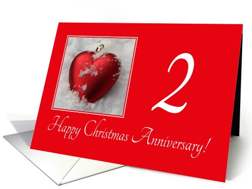 2nd Christmas Wedding Anniversary, heart shaped ornaments card