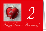 2nd Christmas Wedding Anniversary, heart shaped ornaments card