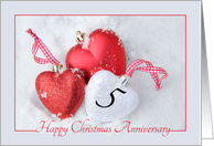 5th Christmas Wedding Anniversary, heart shaped ornaments card