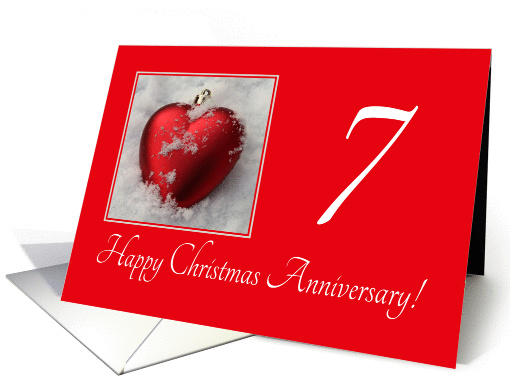 7th Christmas Wedding Anniversary, heart shaped ornaments card