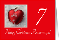 7th Christmas Wedding Anniversary, heart shaped ornaments card