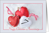 7th Christmas Wedding Anniversary, heart shaped ornaments card