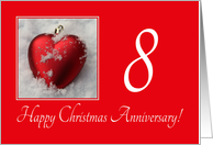 8th Christmas Wedding Anniversary, heart shaped ornaments card