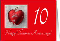 10th Christmas Wedding Anniversary, heart shaped ornaments card