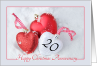 20th Christmas Wedding Anniversary, heart shaped ornaments card