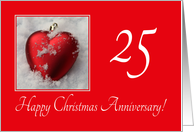 25th Christmas Wedding Anniversary, heart shaped ornaments card