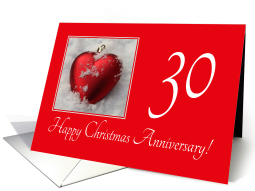 30th Christmas Wedding Anniversary, heart shaped ornaments card