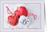 35th Christmas Wedding Anniversary, heart shaped ornaments card