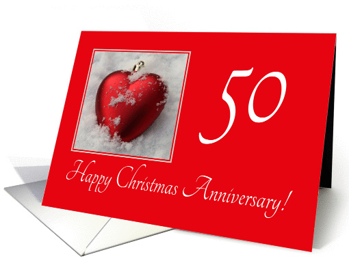 50th Christmas Wedding Anniversary, heart shaped ornaments card