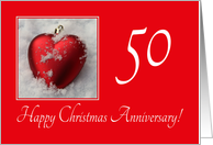 50th Christmas Wedding Anniversary, heart shaped ornaments card