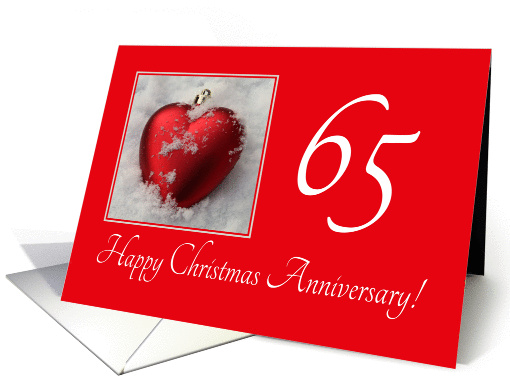 65th Christmas Wedding Anniversary, heart shaped ornaments card