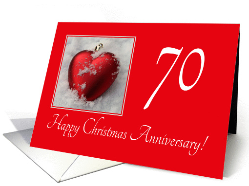 70th Christmas Wedding Anniversary, heart shaped ornaments card