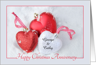 Christmas Wedding Anniversary, heart shaped ornaments card