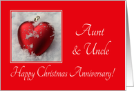 Aunt & Uncle Christmas Wedding Anniversary, heart shaped ornaments card