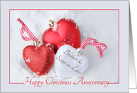 Brother & Sister in Law Christmas Anniversary, heart shaped ornaments card