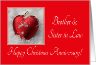 Brother & Sister in Law Christmas Anniversary, heart shaped ornaments card