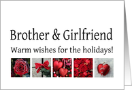 Brother & Girlfriend - Red Collage warm holiday wishes card