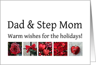 Dad & Step Mom - Red Collage warm holiday wishes card