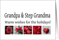 Grandpa & Step Grandma - Red Collage warm holiday wishes card
