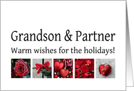 Grandson & Partner - Red Collage warm holiday wishes card
