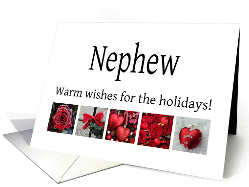 Nephew - Red Collage warm holiday wishes card (1116532)