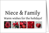 Niece & Family - Red Collage warm holiday wishes card