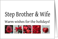 Step Brother & Wife - Red Collage warm holiday wishes card