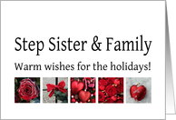 Step Sister & Family - Red Collage warm holiday wishes card