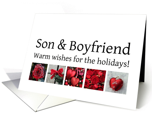 Son & Boyfriend - Red Collage warm holiday wishes card (1116950)