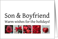 Son & Boyfriend - Red Collage warm holiday wishes card