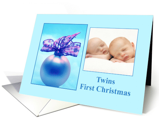 photocard Baby Twins First Christmas - Baby boys blue ornament card