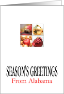 Alabama Season’s Greetings - 4 Ornaments collage in red/gold card