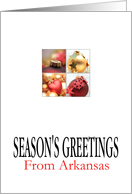 Arkansas Season’s Greetings - 4 Ornaments collage in red/gold card