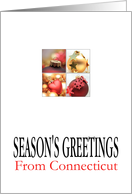 Connecticut Season’s Greetings - 4 Ornaments collage in red/gold card
