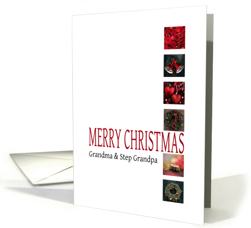 Grandma & Step Grandpa - Merry Christmas - Red christmas collage card