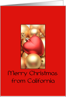 California Merry Christmas - Gold/Red ornaments card