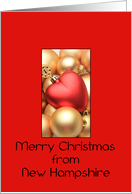 New Hampshire Merry Christmas - Gold/Red ornaments card