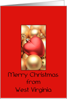 West Virginia Merry Christmas - Gold/Red ornaments card