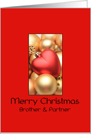 Brother & Partner Merry Christmas - Gold/Red ornaments card