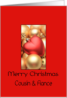 Cousin & Fiance Merry Christmas - Gold/Red ornaments card