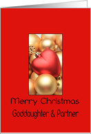 Goddaughter & Partner Merry Christmas - Gold/Red ornaments card