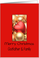 Godfather & Family Merry Christmas - Gold/Red ornaments card