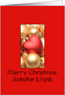 Godmother & Family Merry Christmas - Gold/Red ornaments card