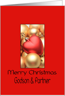 Godson & Partner Merry Christmas - Gold/Red ornaments card