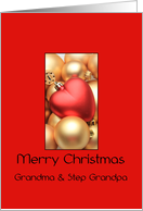 Grandma & Step Grandpa Merry Christmas - Gold/Red ornaments card