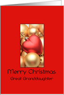 Great Granddaughter Merry Christmas - Gold/Red ornaments card